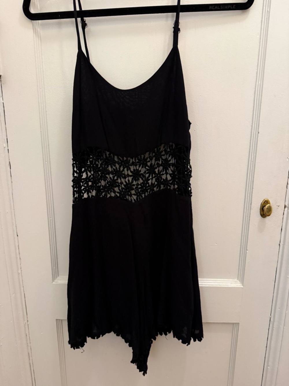 FL Black Lace-Panel Romper Jumpsuit
